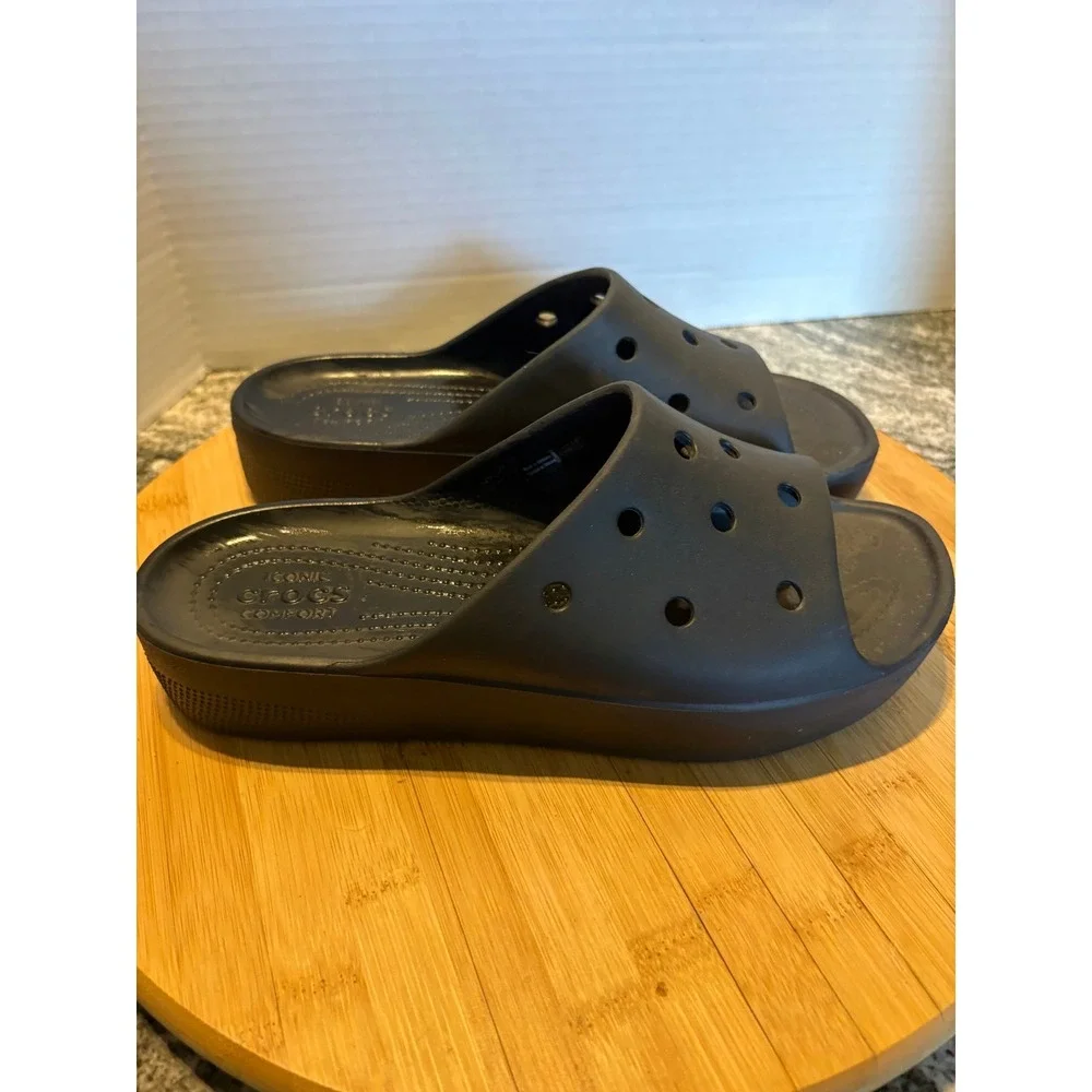 Crocs Sloane Slide Black Platform Sandals Womens Size 9 205742